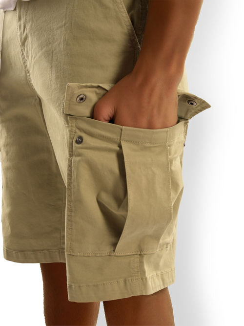 Buy CELIO Men Khaki Solid Regular Fit Cotton Cargo Shorts Online