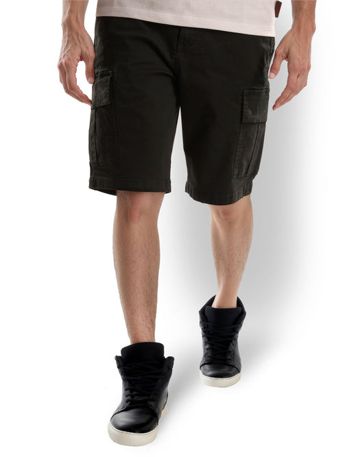 Buy CELIO Men Black Solid Regular Fit Cotton Cargo Shorts Online