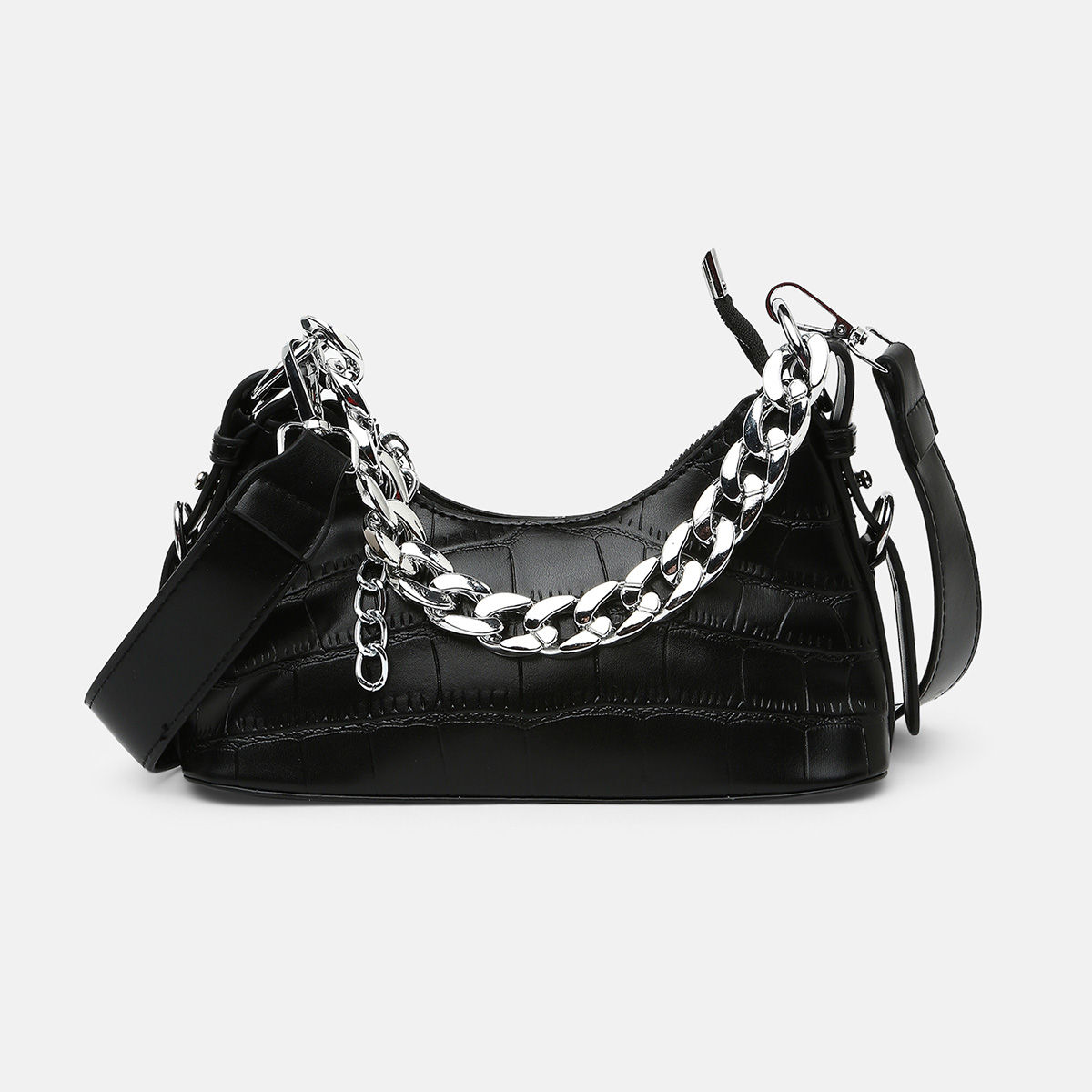 RSVP by Nykaa Fashion Black Textured Chain Handle Shoulder Bag Buy