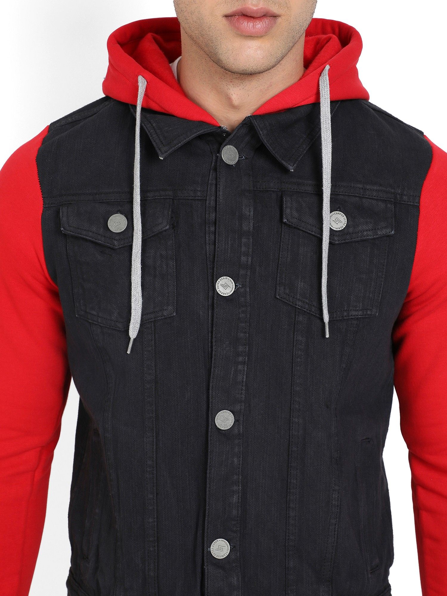 Dark red denim jacket mens deals