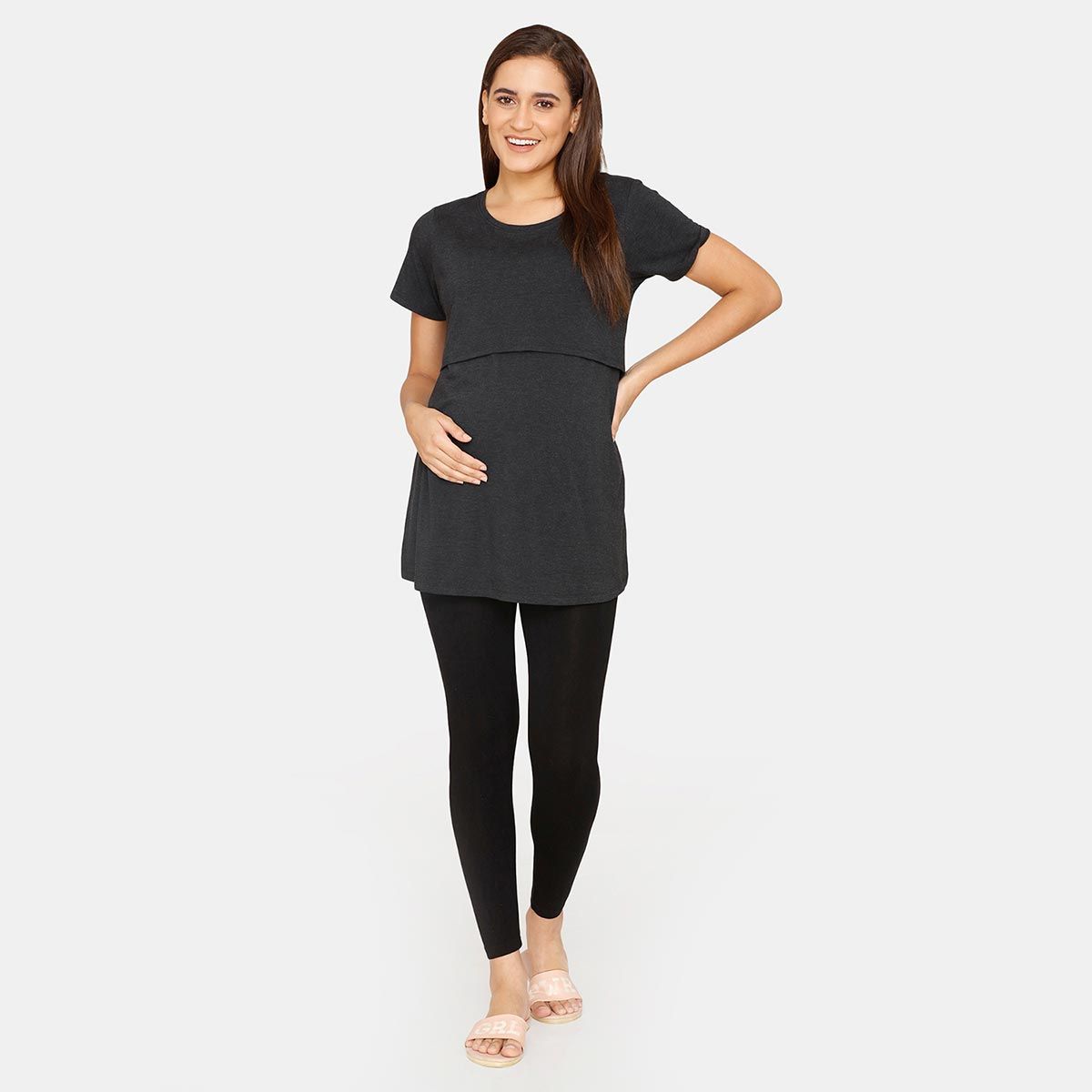 Buy Zivame Maternity Lounge Knit Poly Lounge Top Anthraciteblack