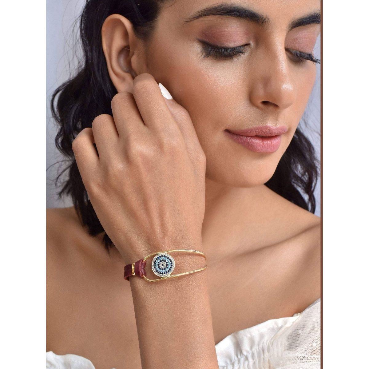 KLISSAA Maroon Leather Evil Eye Bracelet Buy KLISSAA Maroon Leather