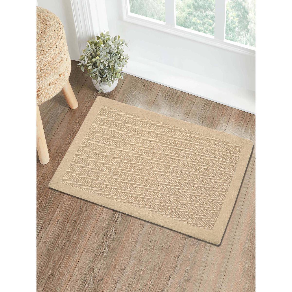 Saral Home Chevron Jute & Cotton Woven Anti-Slip Strong Border Door Mat Beige
