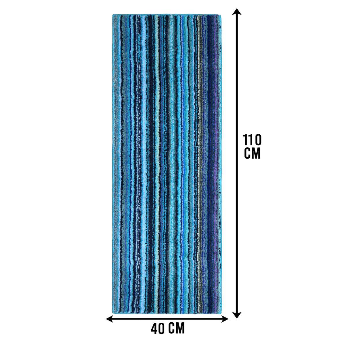 Saral Home Vibe Microfiber Striped Antiskid Backing Modern Design Runner 40x110 cm Blue
