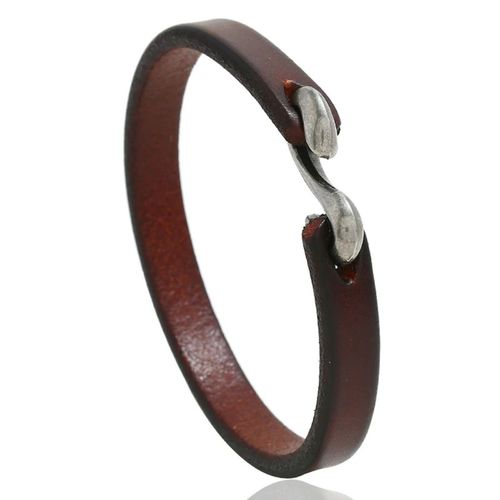 Silver Hook Leather Bracelet - Wrap Mens Bracelet