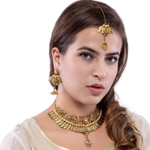 Anikas Creation Elegant Gold Plated Matte Finish Choker Jewellery Set