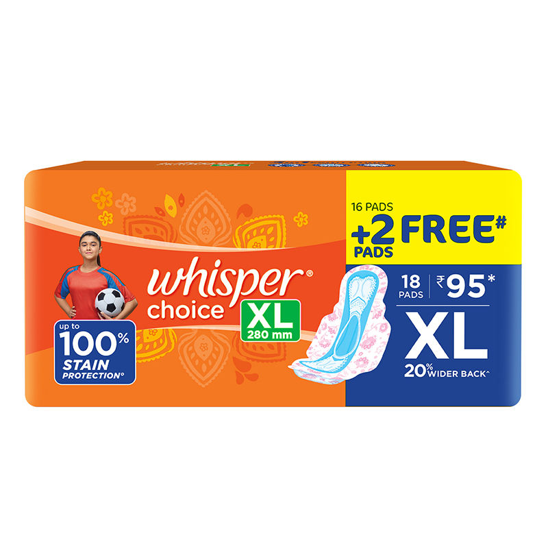 Whisper Choice Sanitary Pads With Wings For Women, Xl, 18 Napkins Buy