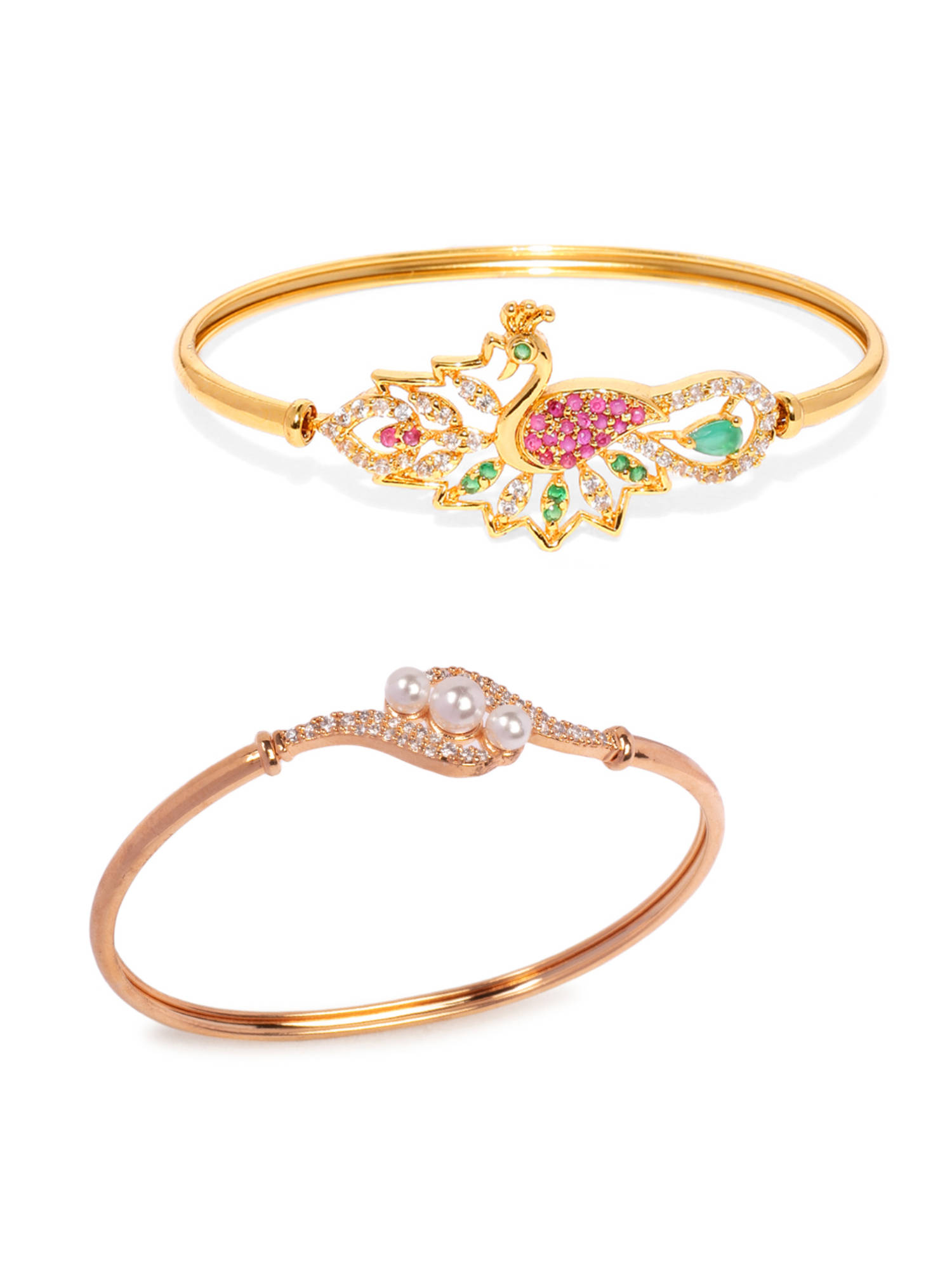 Zaveri Pearls Combo Of 2 Contemporary Style Cubic Zirconia Brass Bangle Style Kada-zpfk10375