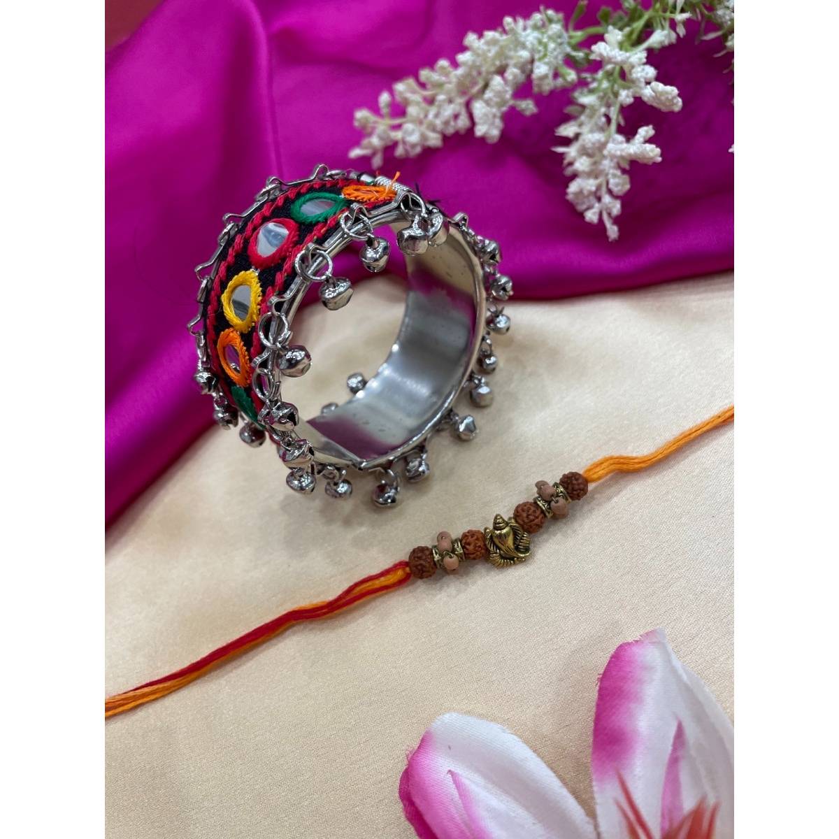 Digital Dress Room Ganesha Rakhi with Mirror Work Ghungroo Bracelet Rakhi