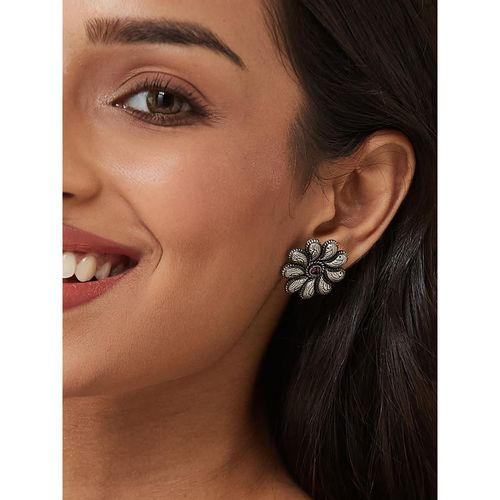 Fabindia Red Silver Stud Earrings