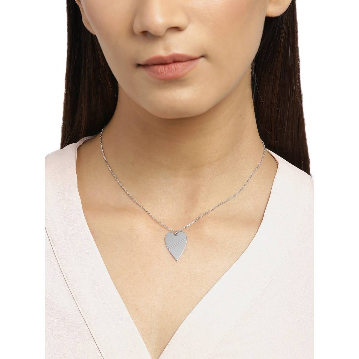 Carlton London Silver-Toned Rhodium-Plated Heart Link Chain