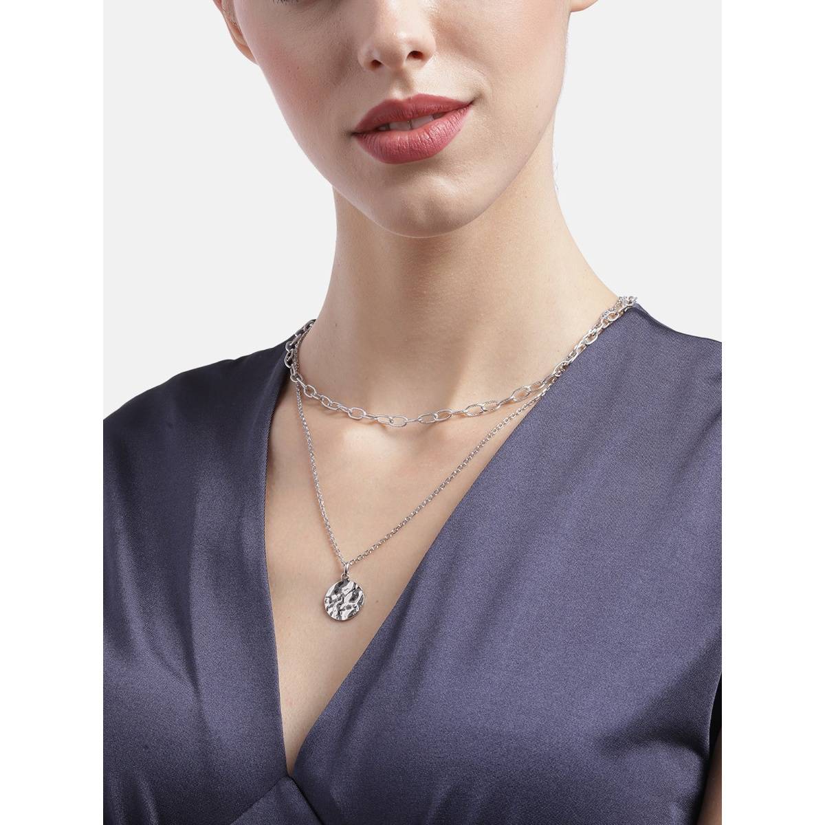 Carlton London Silver-Toned Brass Rhodium-Plated Layered Necklace