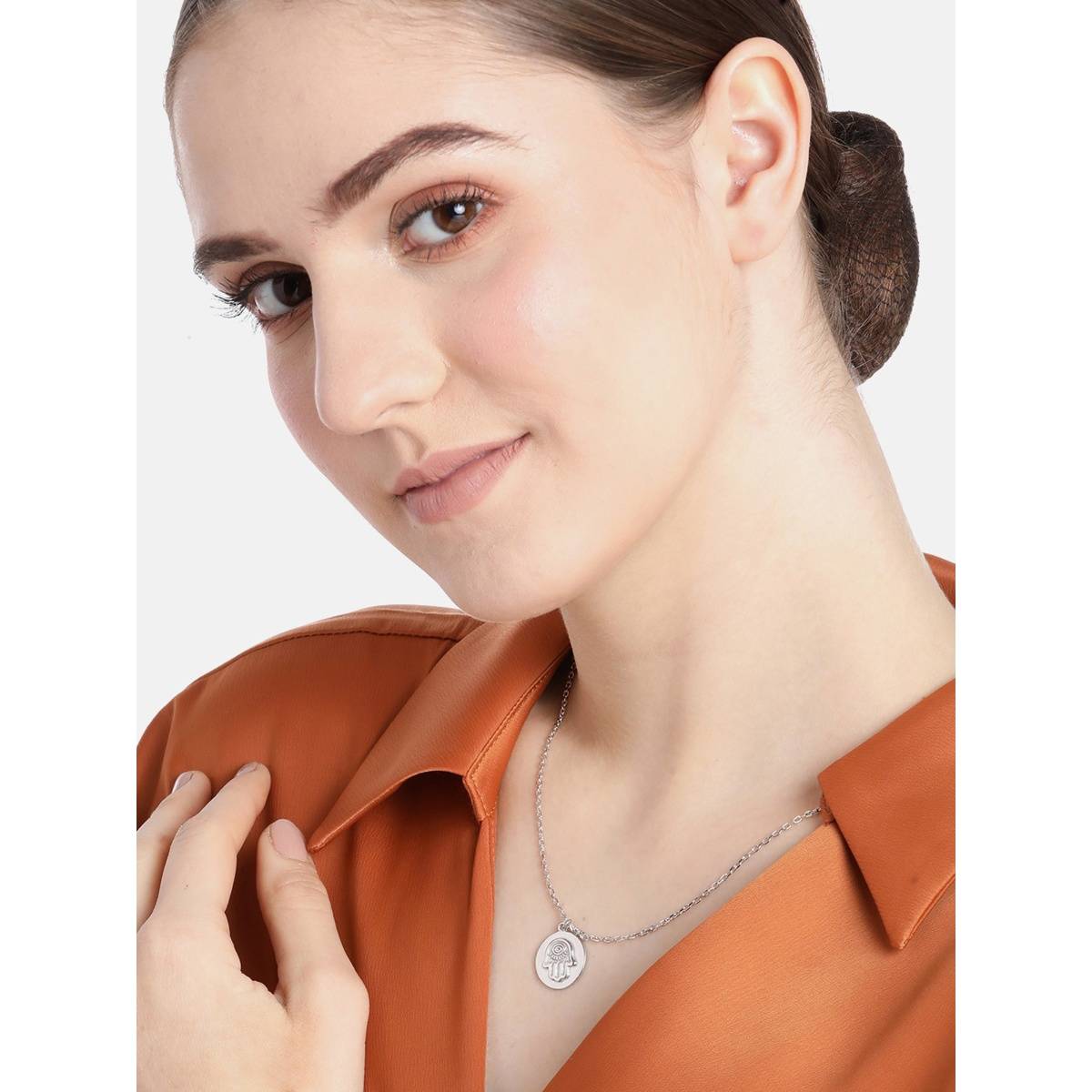 Carlton London Women Rhodium-Plated Cz Studded Pendant with Chain
