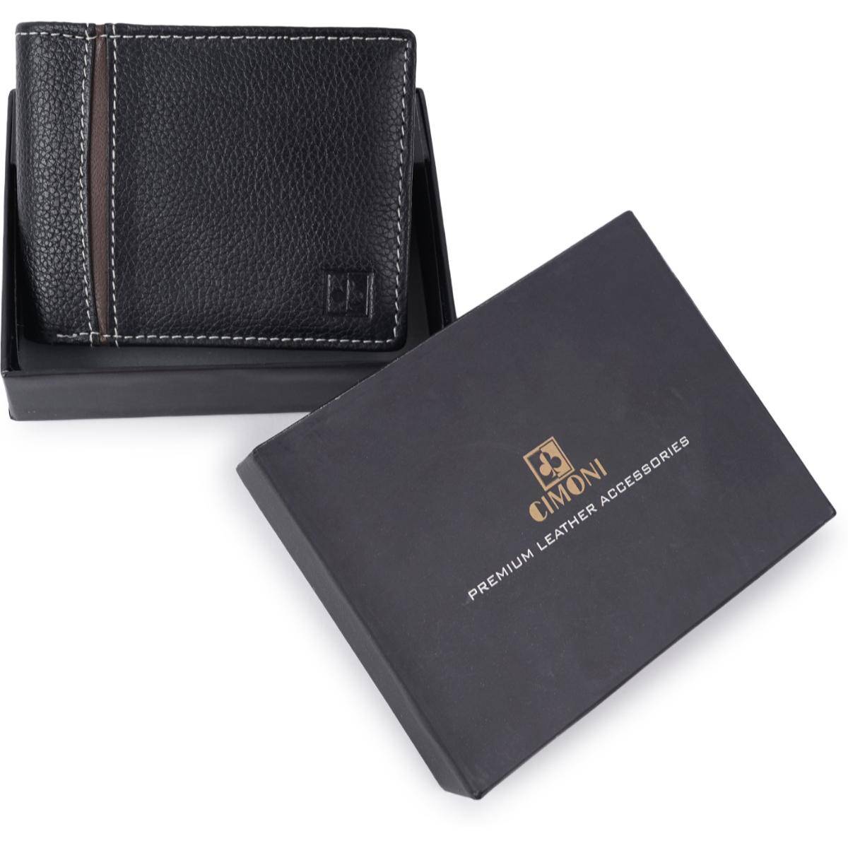 Cimoni Casual Design Genuine Leather Slim Travel Black Wallet