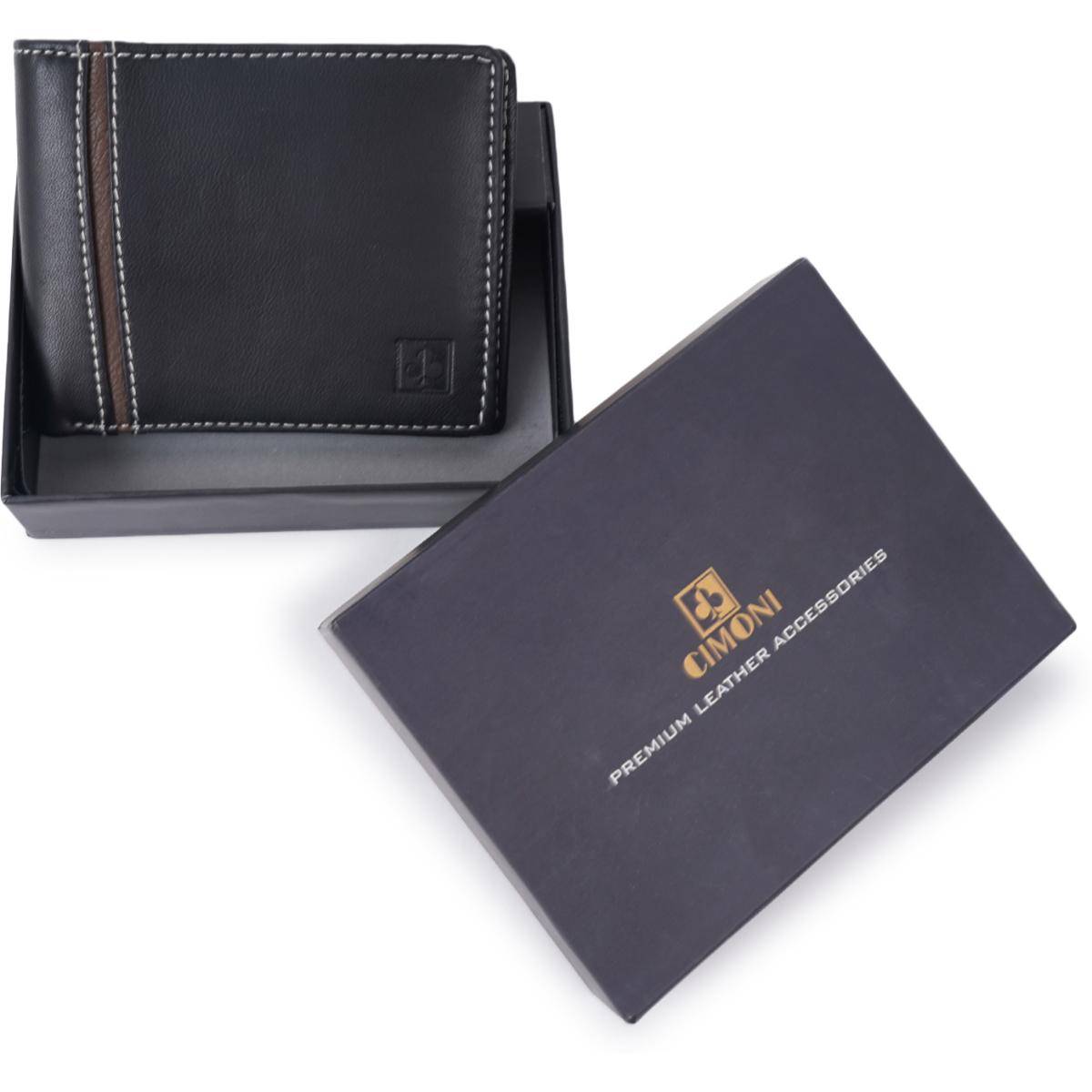 Cimoni Casual Design Genuine Leather Slim Travel Black Wallet