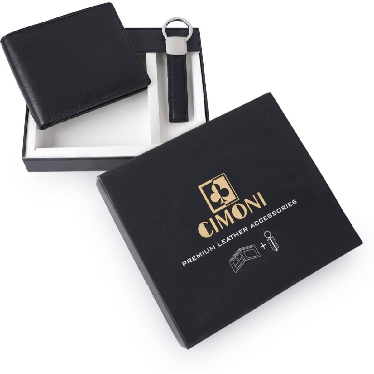 Cimoni Stylish Slim Design Travel Office Black Wallet with Keychain