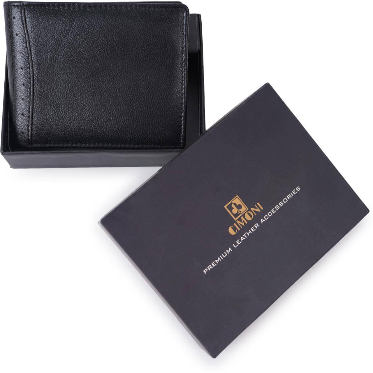 Cimoni Stylish Design Genuine Leather Slim Travel Black Wallet