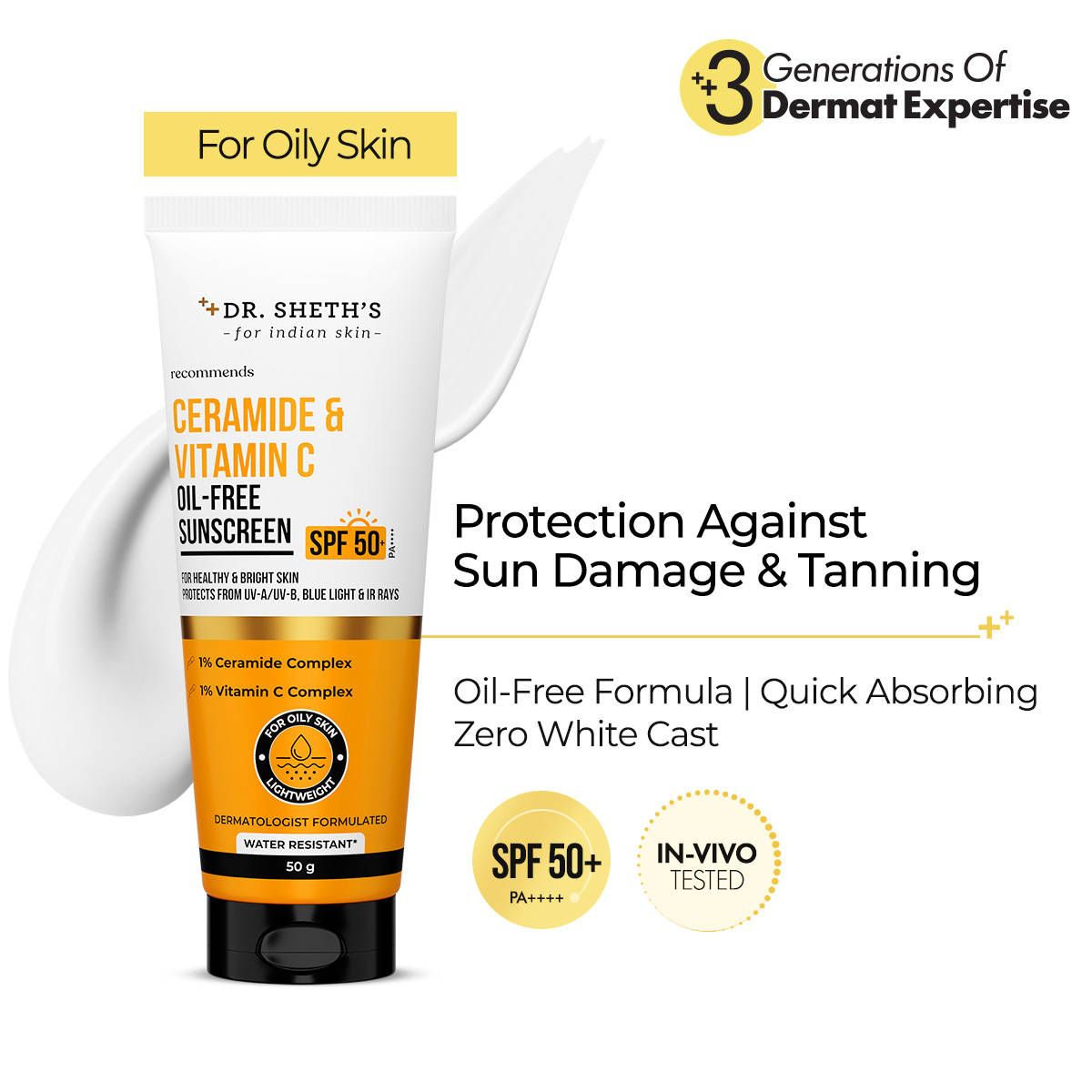 Dr. Sheth's Ceramide & Vitamin C Oil-Free Sunscreen SPF 50+ PA++++ In-Vivo Tested