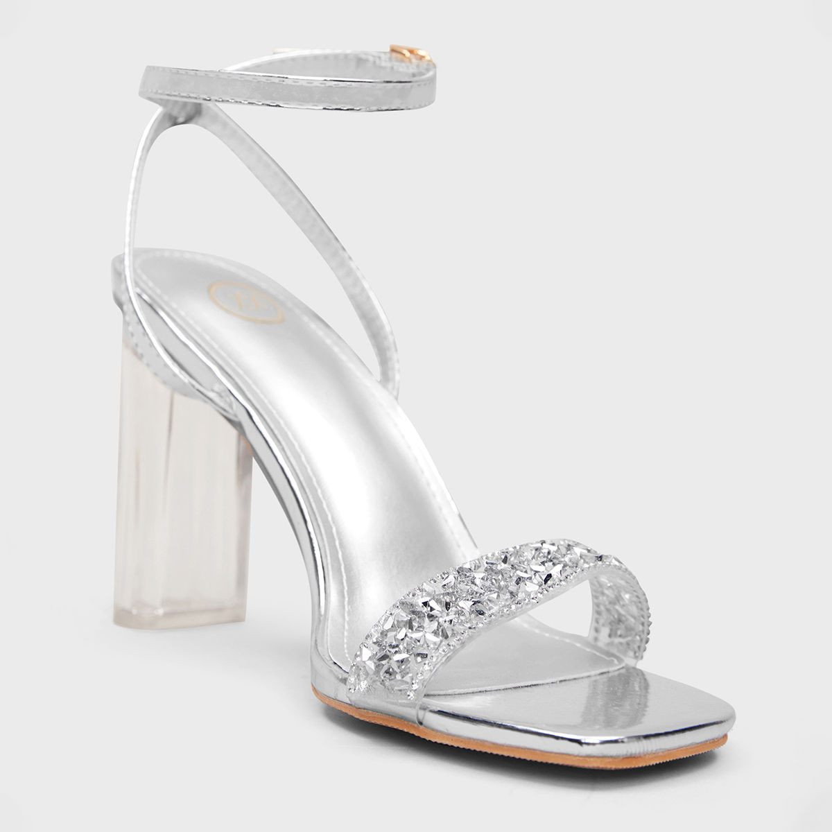 Clear and silver heels hot sale