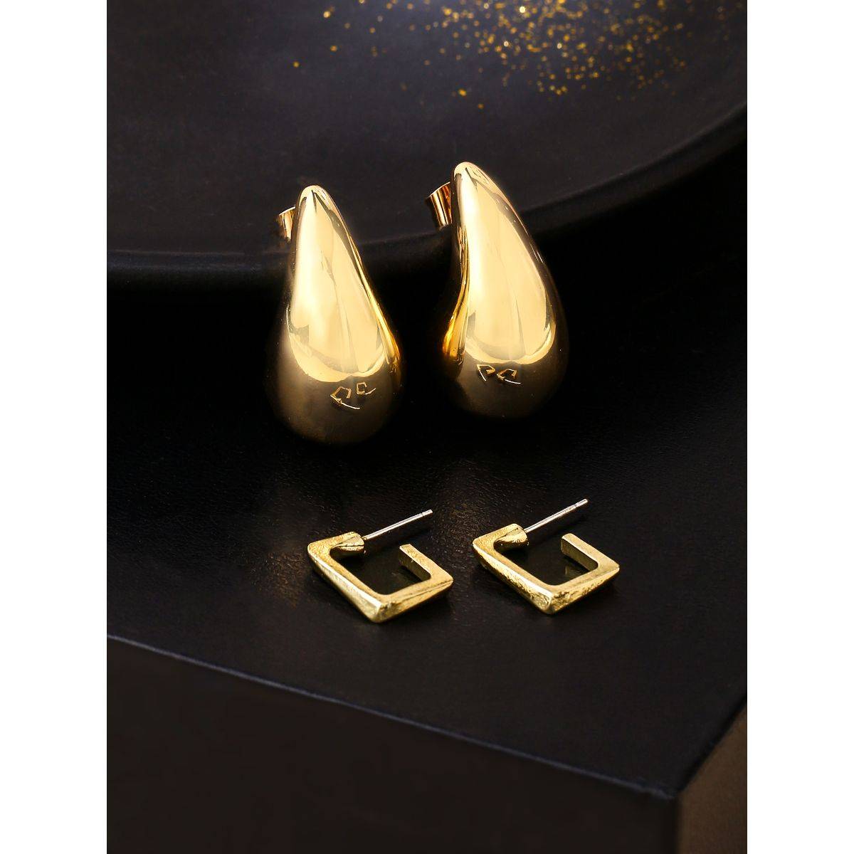Yellow Chimes Golden Hoop Stud Earrings- Combo Of 2 Pairs