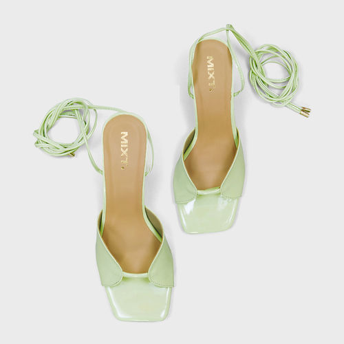 Buy MIXT by Nykaa Fashion Green Square Toe Tie Up Block Heels Online