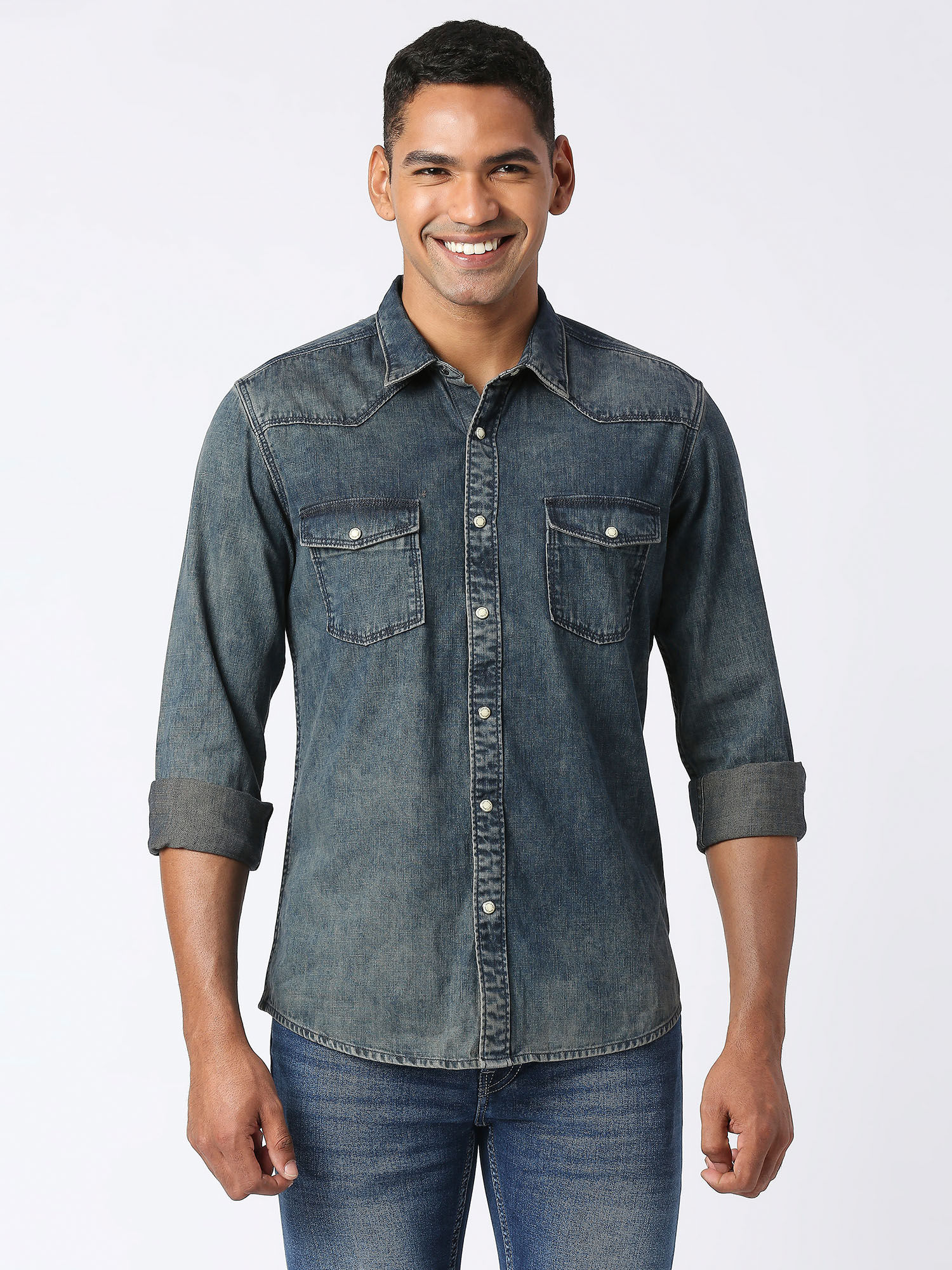 Buy Pepe Jeans Mystery Full Sleeves Tinted Denim Casual Shirt Online