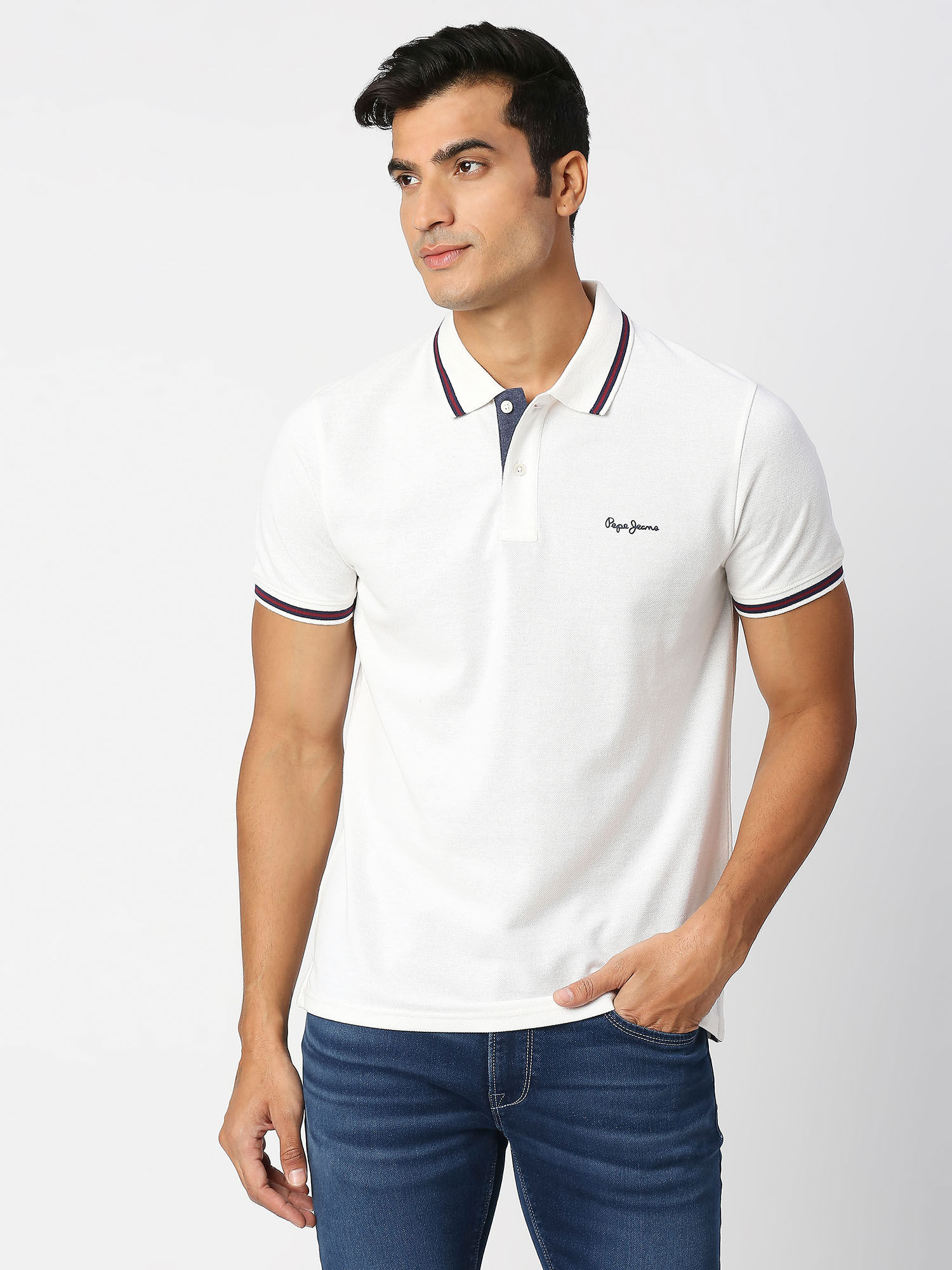 Buy Pepe Jeans Phoenix White Solid Recycle Polo T-Shirt Online