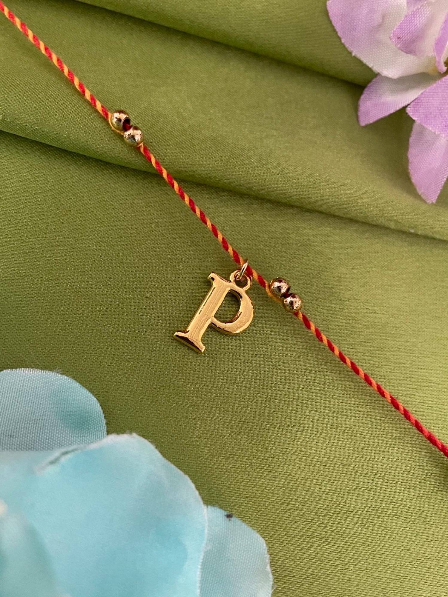 Digital Dress Room P Letter Gold Beads Moli Rakhi
