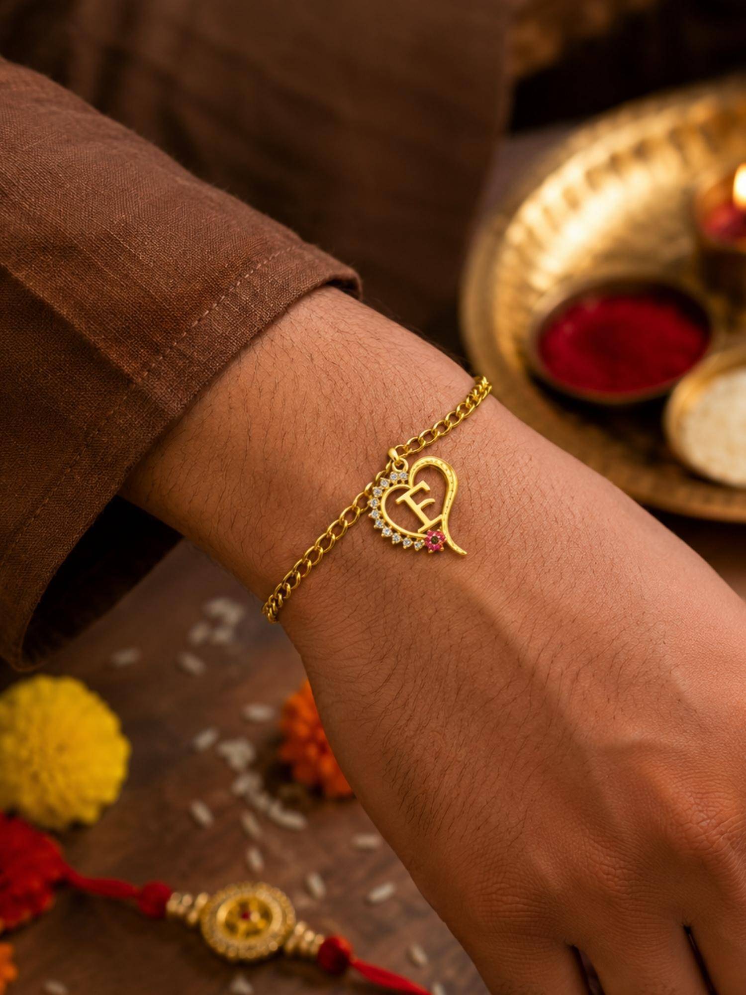 Digital Dress Room F Letter Heart Bracelet Rakhi