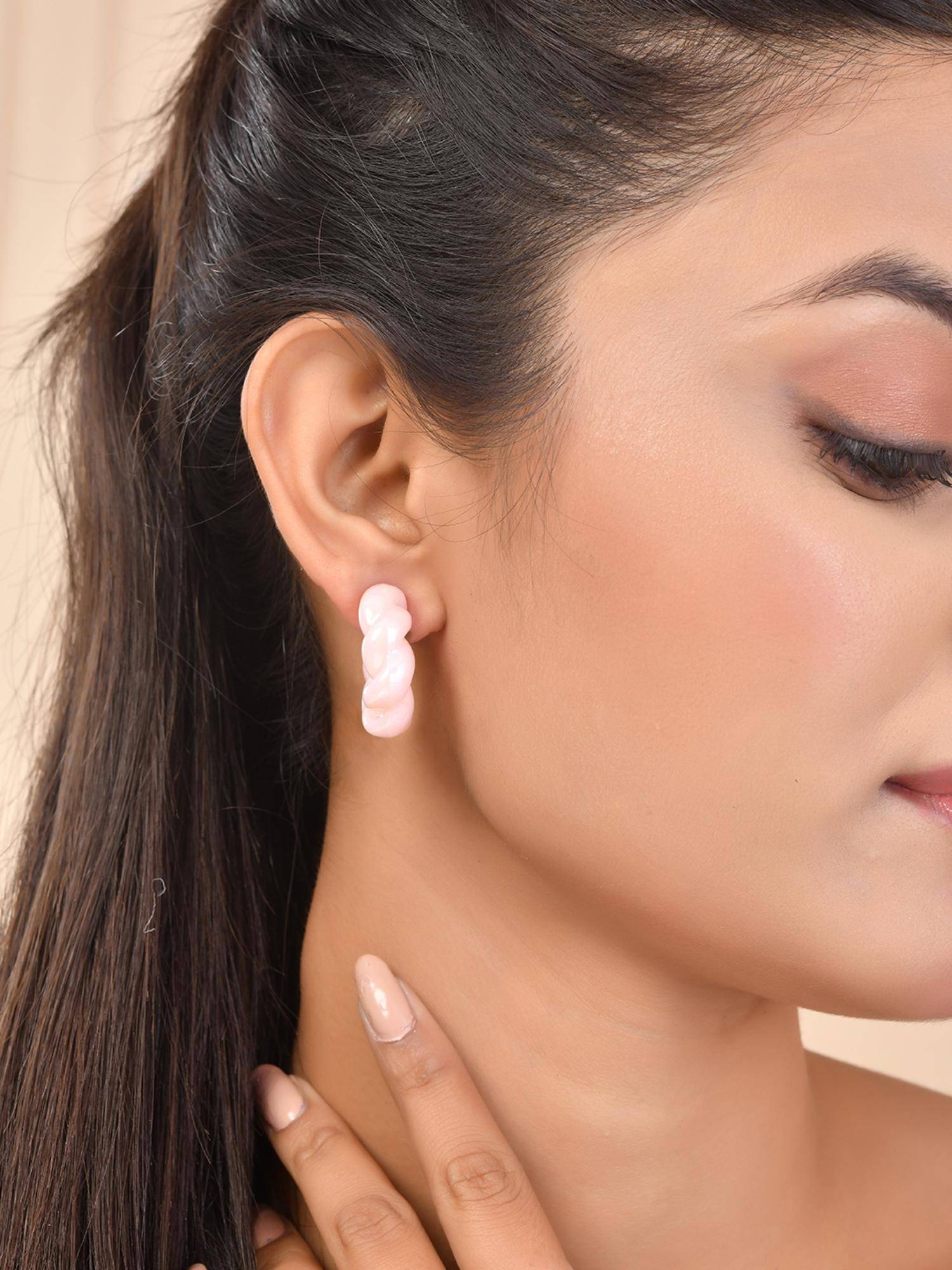 Voylla Resin Soft Pink Twisted Hoop Earrings