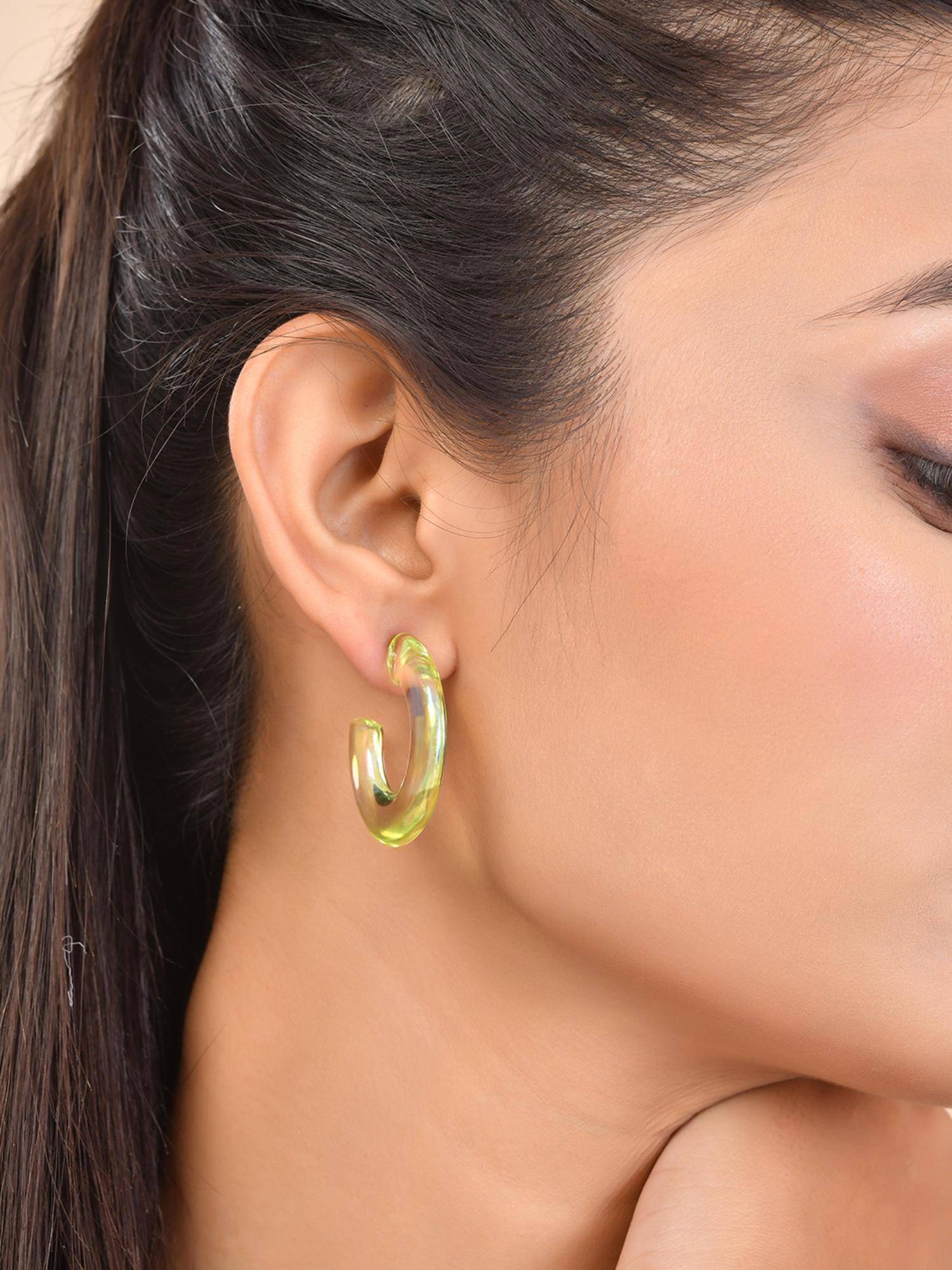 Voylla Resin Green Gradient Hoop Earrings