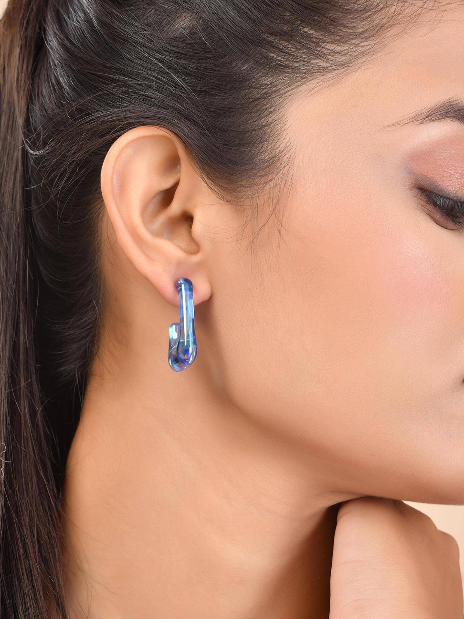 Voylla Resin Blue Bliss Hoop Earrings