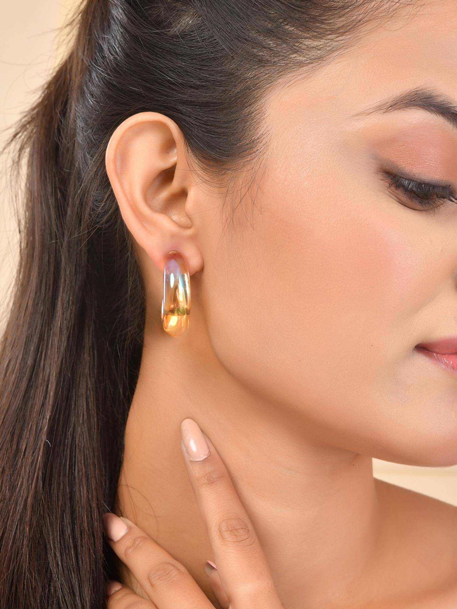 Voylla Resin Yellow Candy Hoop Earrings