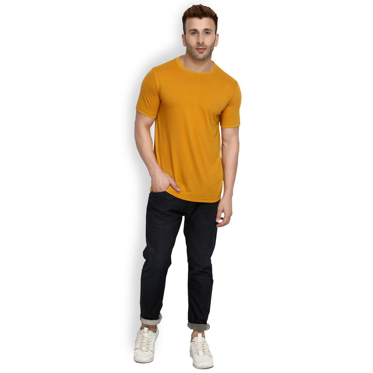 CHKOKKO Mustard Round Neck T-Shirt (3XL)