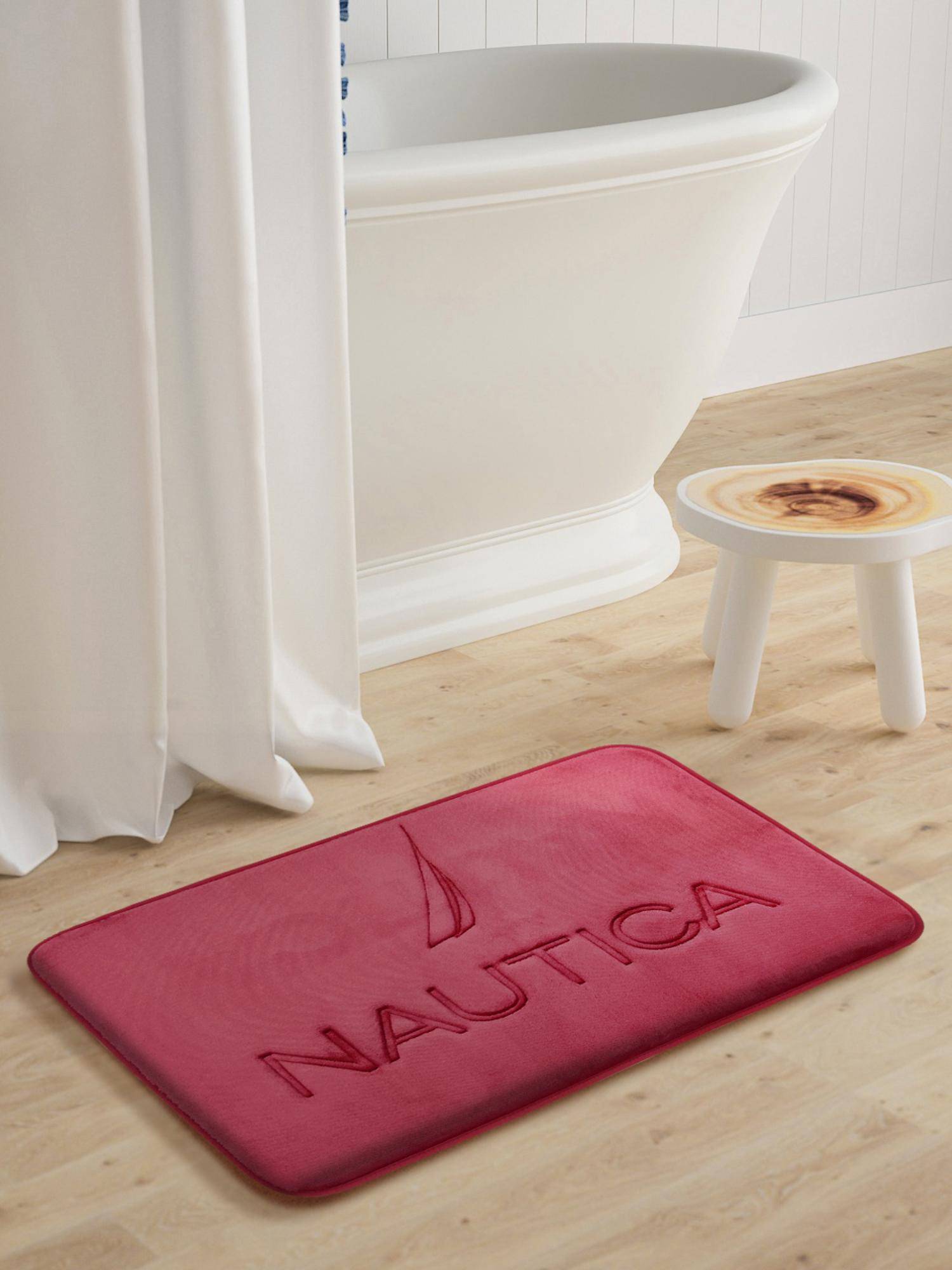 Nautica Maroon Luxurious Memory Foam Non-Skid Bath Rug