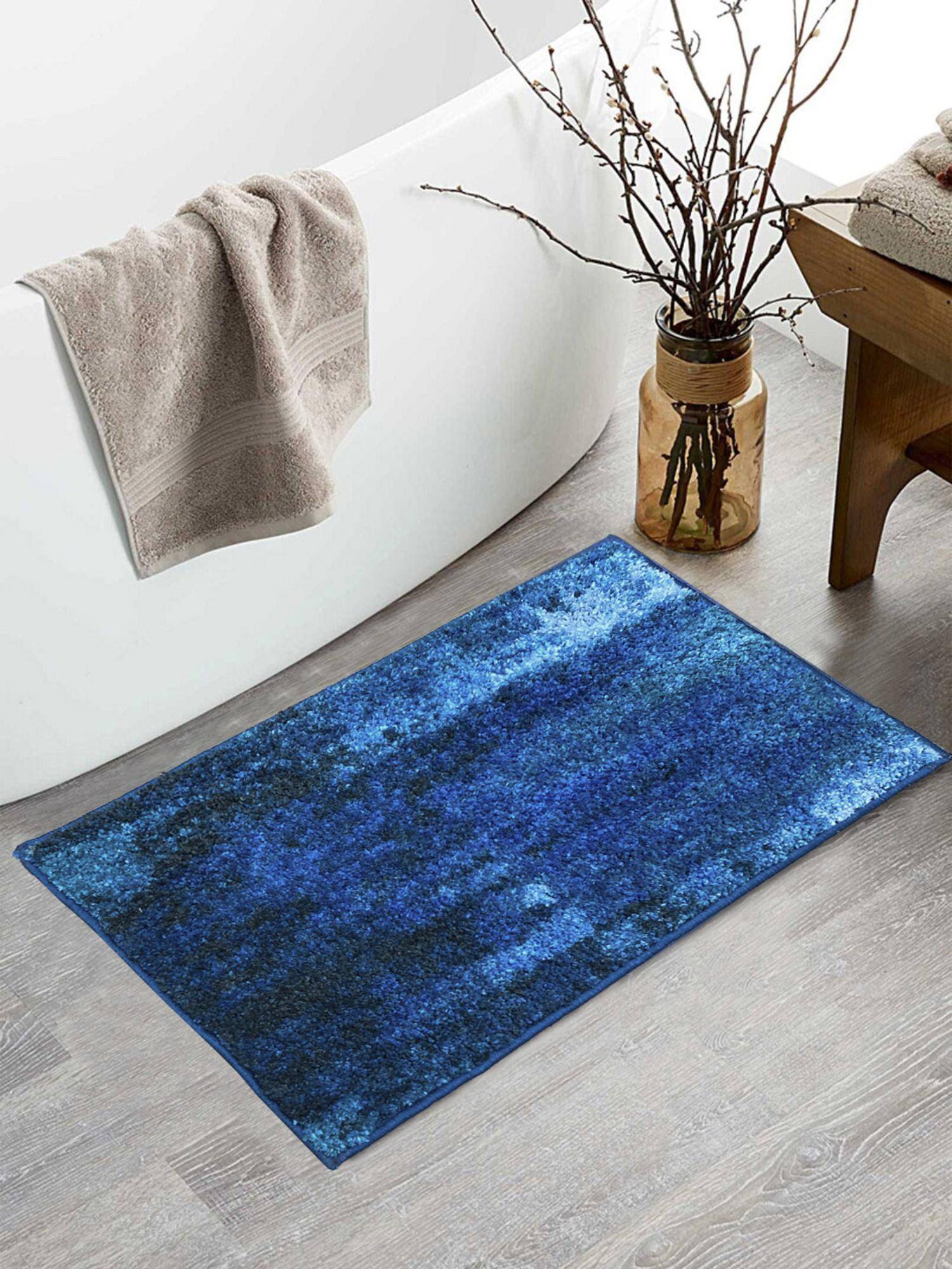 BIANCA Blue Super Soft Designer Anti Slip Bath Mat