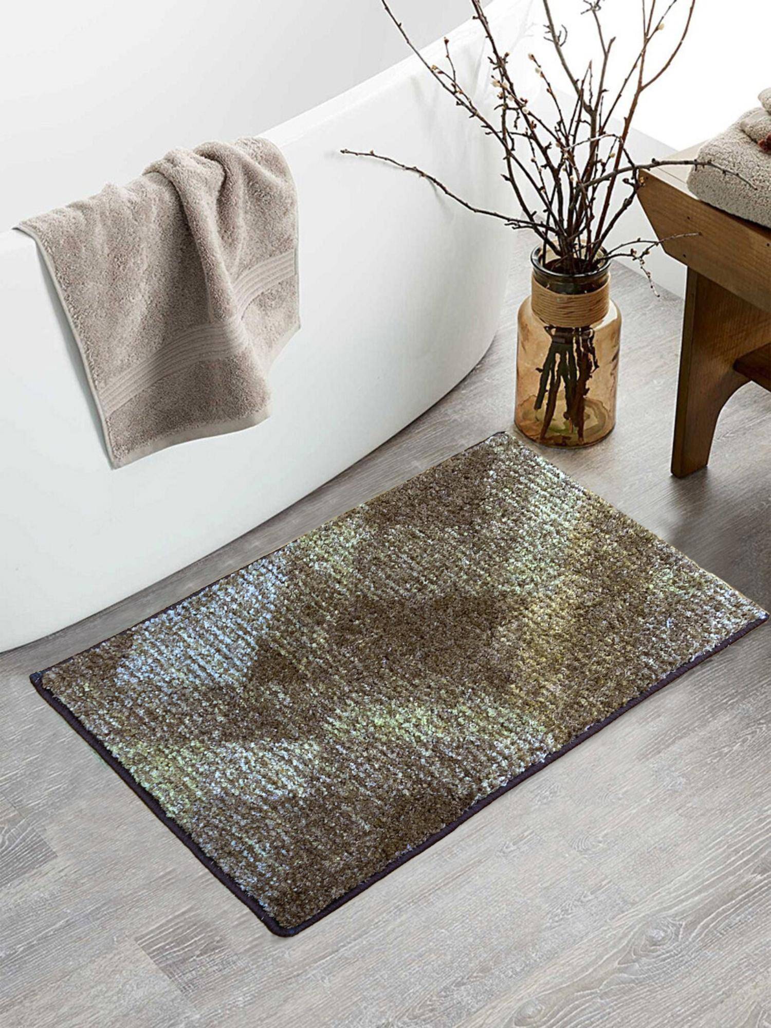 BIANCA Brown Super Soft Designer Anti Slip Bath Mat