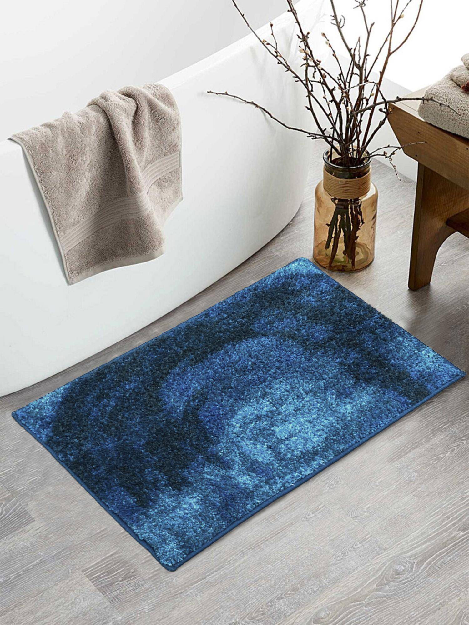 BIANCA Blue Super Soft Designer Anti Slip Bath Mat