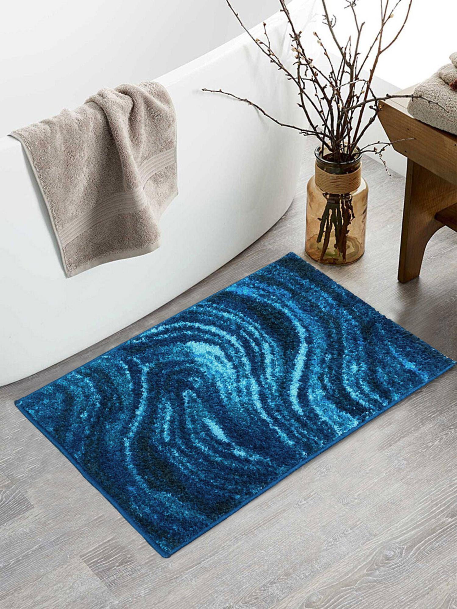 BIANCA Blue Super Soft Designer Anti Slip Bath Mat