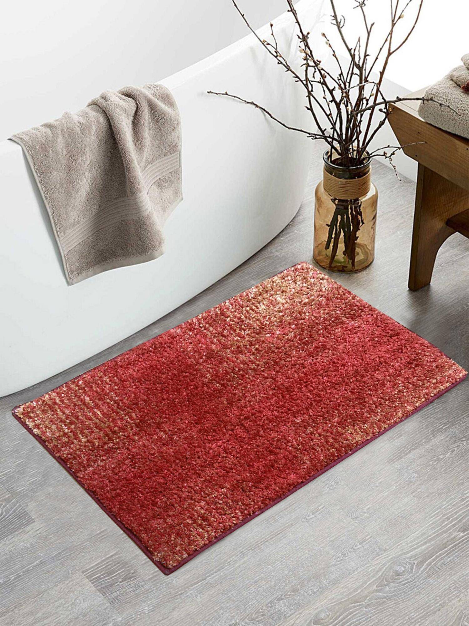 BIANCA Red Super Soft Designer Anti Slip Bath Mat