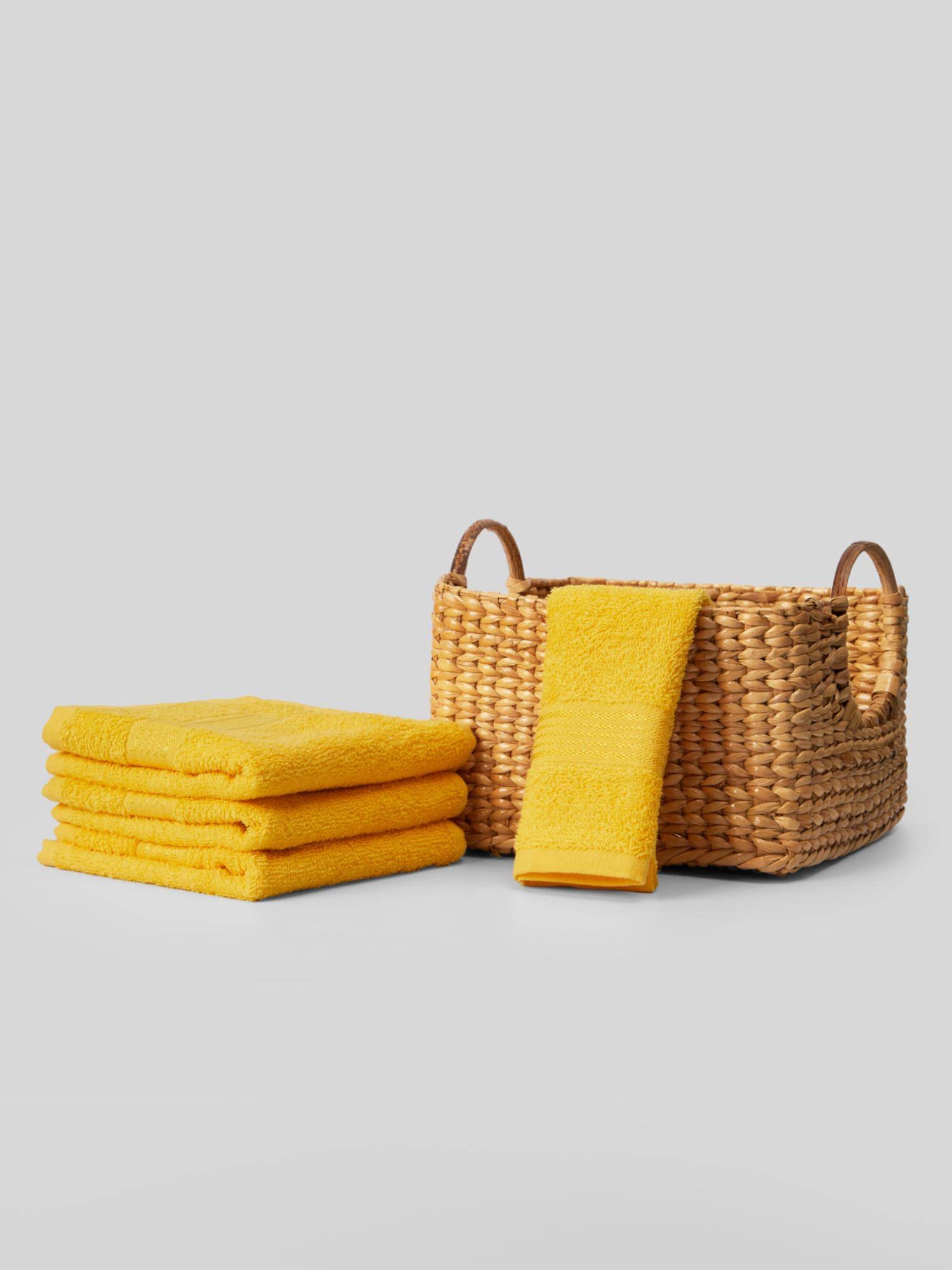 KOPA Yellow Quick Dry 100% Cotton Soft Terry Face Towel (Pack of 4)