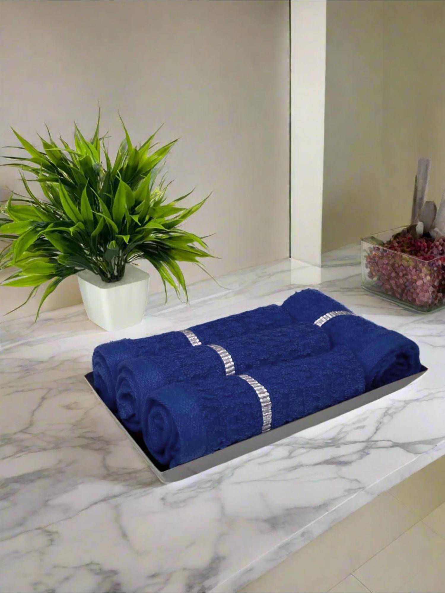 BIANCA Navy Blue Extra Plush Turkish Terry Face Towel (Pack of 4)