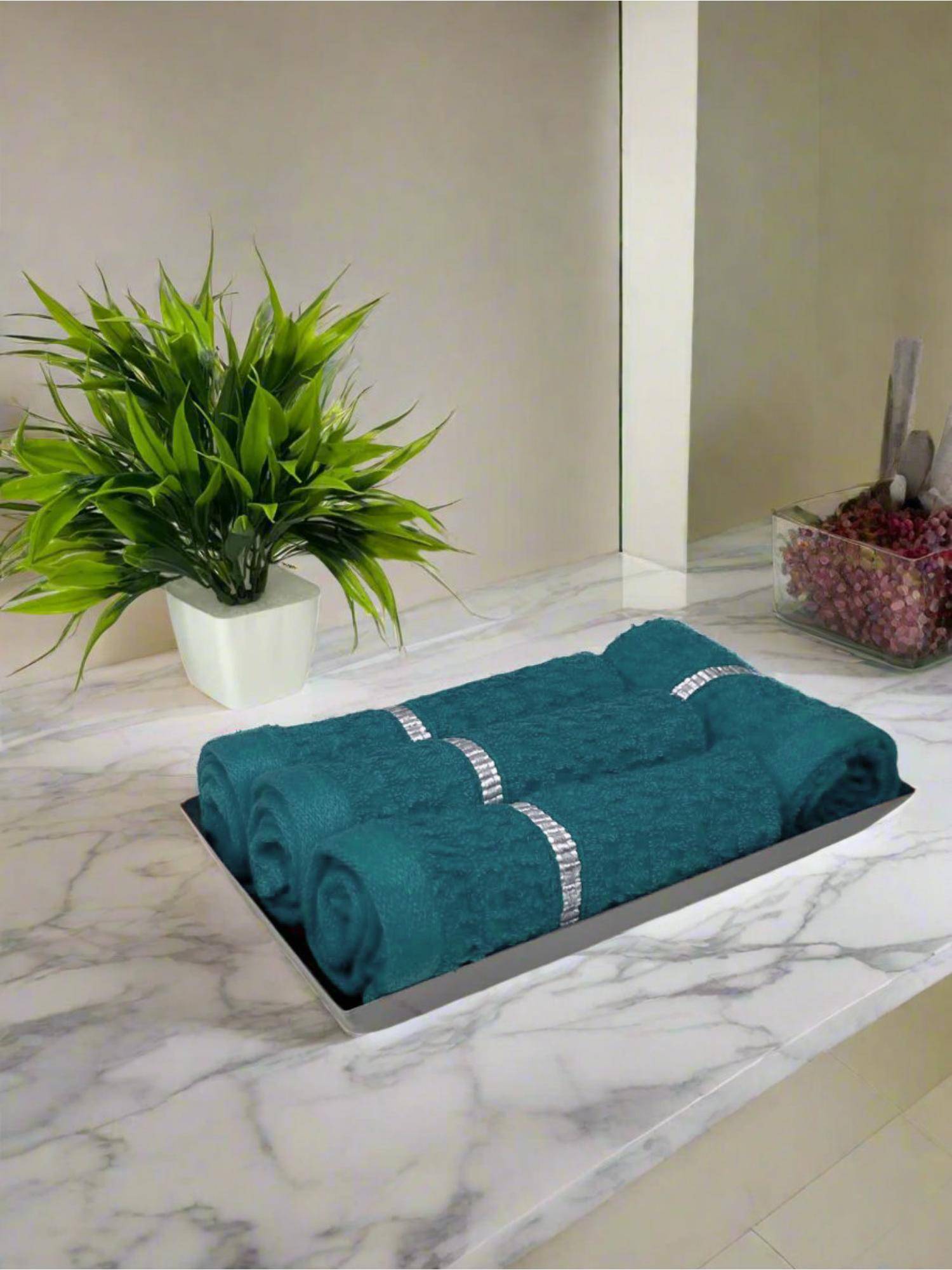BIANCA Teal Extra Plush Turkish Terry Face Towel (Pack of 4)