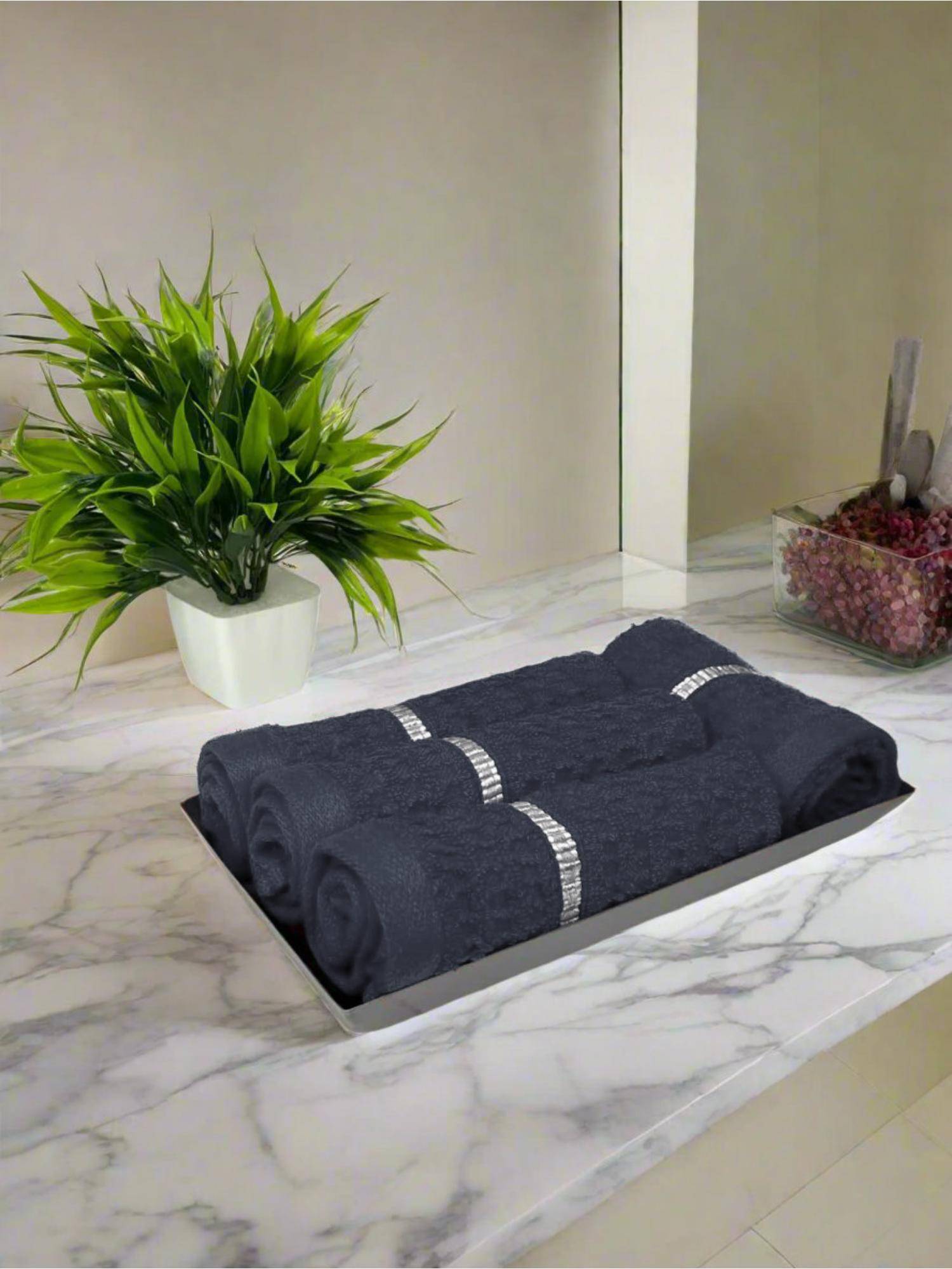 BIANCA Grey Extra Plush Turkish Terry Face Towel (Pack of 4)