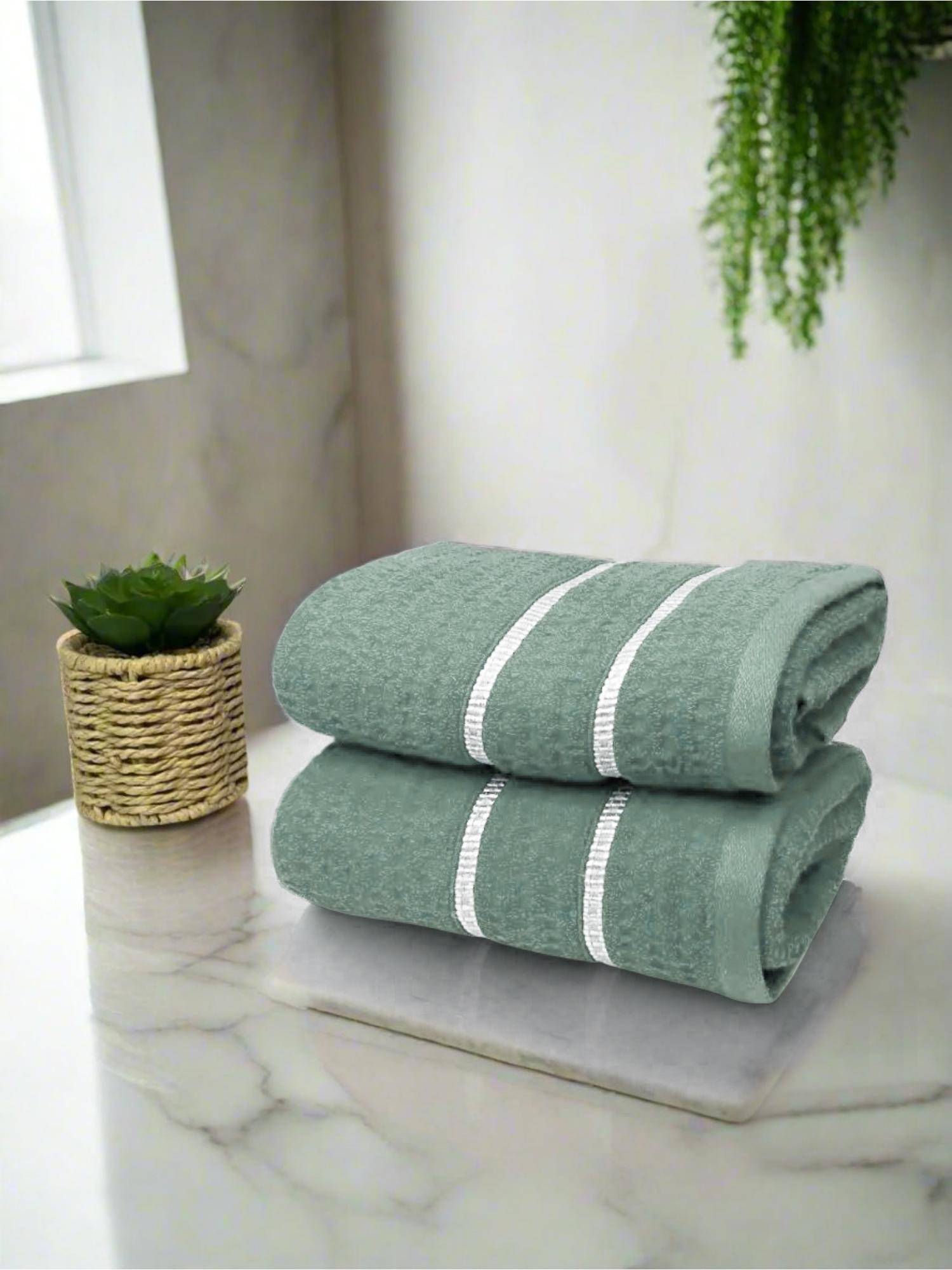 BIANCA Green Extra Plush Turkish Terry Hand Towel (Pack of 2)