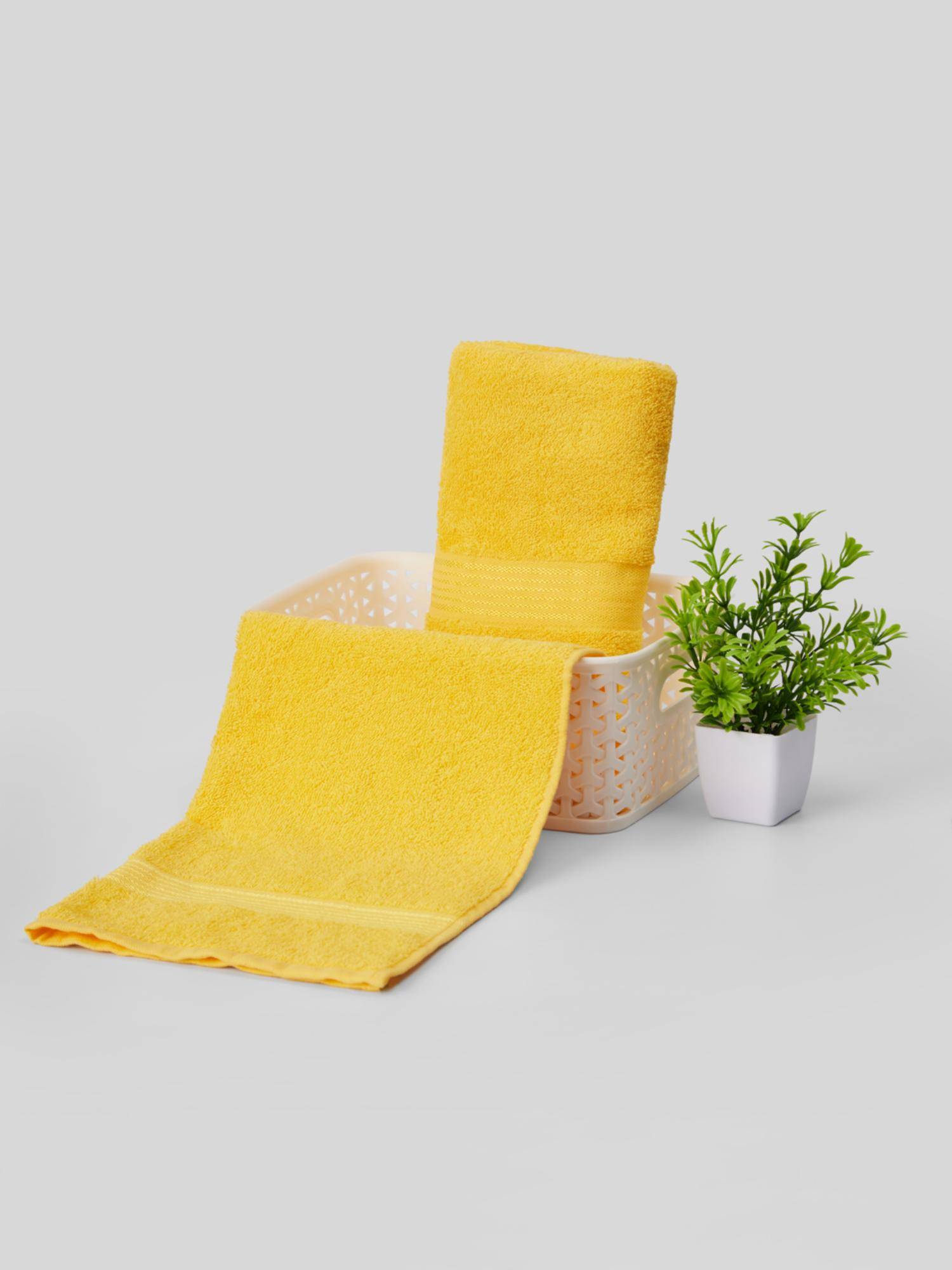 KOPA Yellow Quick Dry 100% Cotton Soft Terry Hand Towel (Pack of 2)