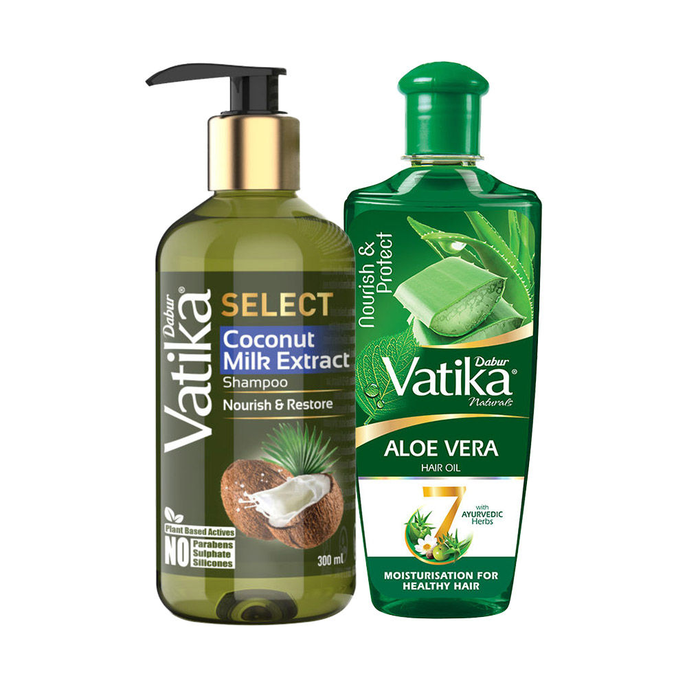 Dabur Vatika Select Coconut Milk Shampoo & Naturals Aloevera Hair Oil
