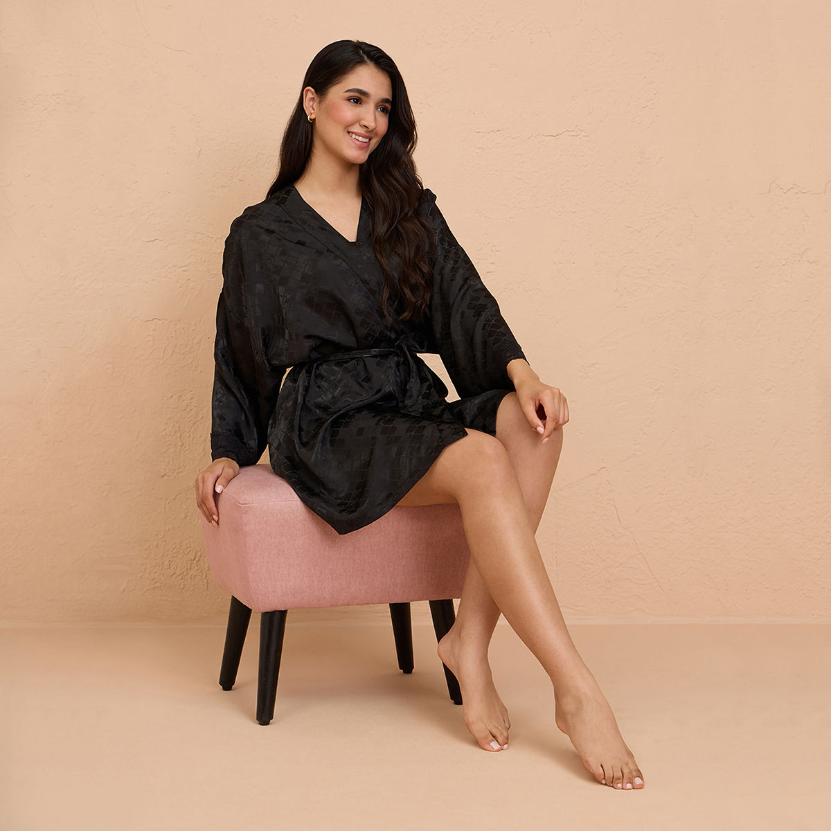 Buy Nykd By Nykaa Luxe Satin Robe with Stylish Lace and Belt Detail
