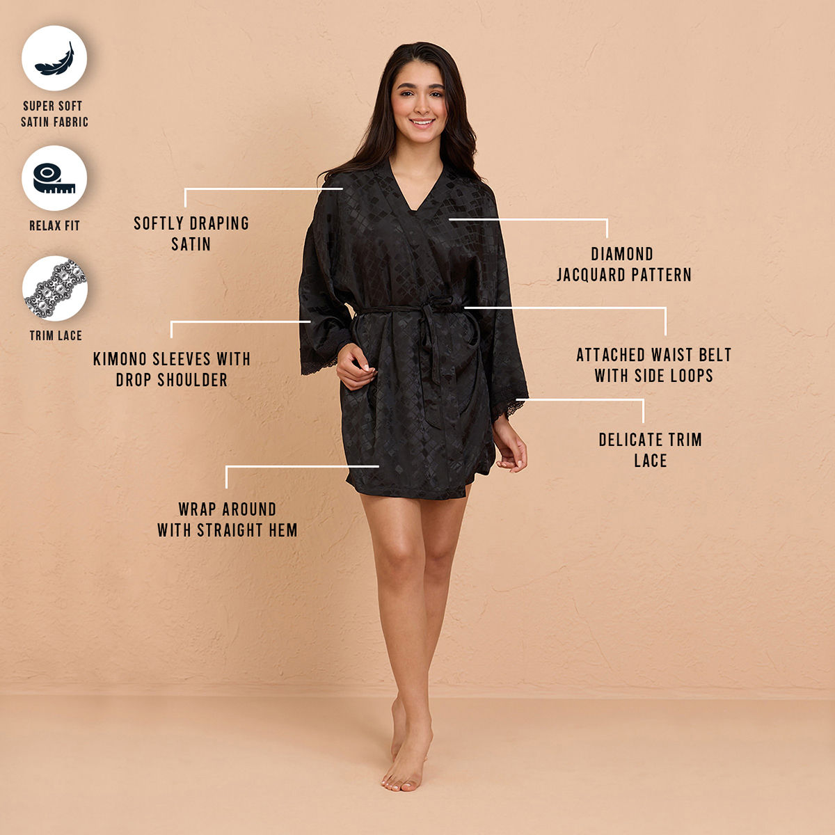 Buy Nykd By Nykaa Luxe Satin Robe with Stylish Lace and Belt Detail
