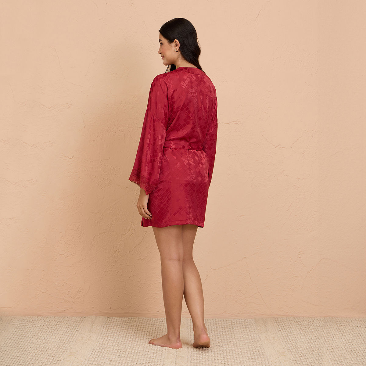 Buy Nykd By Nykaa Luxe Satin Robe with Stylish Lace and Belt Detail